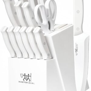 Knife Set, HUNTER.DUAL 15 Piece Kitchen Knife Set with Block...