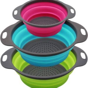 Qimh Collapsible Colander Set of 3 Round Silicone Kitchen St...