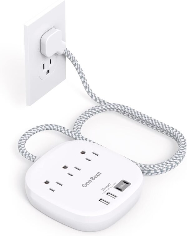 Flat Plug Power Strip, 5ft Ultra Flat Extension Cord - 3 Out...