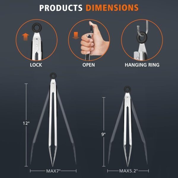 Hotec Stainless Steel Kitchen Tongs Set of 2 - 9" and 12", L... - Image 8
