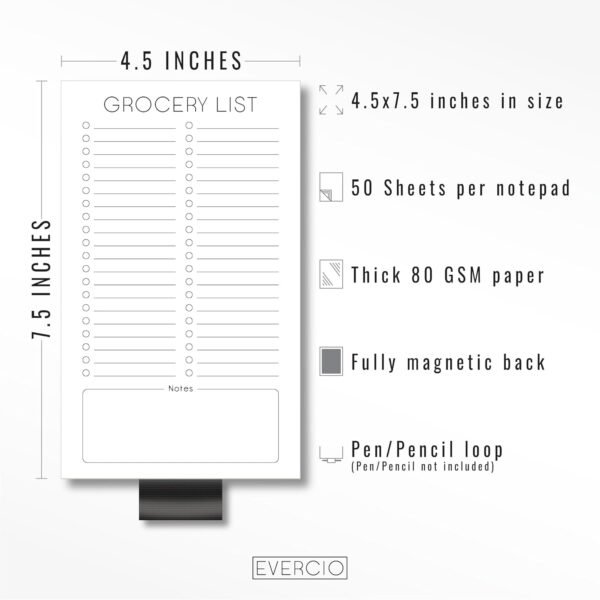 Evercio Grocery List Magnetic Notepad for Refrigerator | For... - Image 3