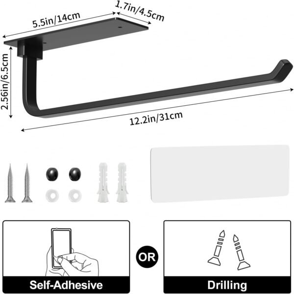 Paper Towel Holder - Self-Adhesive or Drilling, Matte Black,... - Image 5