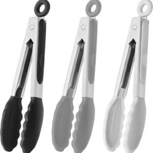 Small Silicone Tongs 7-Inch Mini Serving Tongs, Set of 3 (Bl...