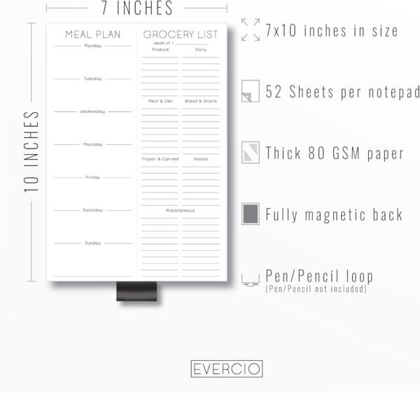Evercio Meal Plan & Grocery List Magnetic Notepad for Refrig... - Image 3