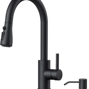 FORIOUS Black Kitchen Faucet with Soap Dispenser and Pull Do...