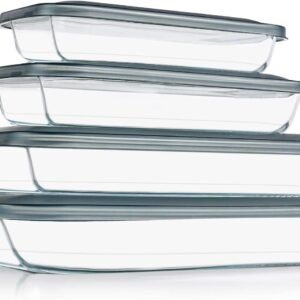 8 Pieces Glass Baking Dish with Lids Rectangular Glass Bakin...