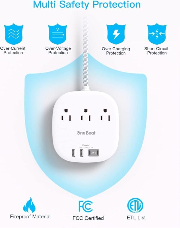 Flat Plug Power Strip, 5ft Ultra Flat Extension Cord - 3 Out... - Image 7
