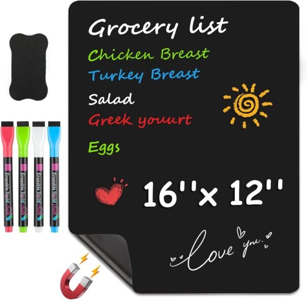 MaxGear Magnetic Black Dry Erase Board Sheet for Refrigerato...