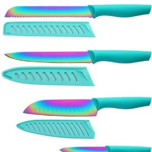 Marco Almond Kitchen Knife Set, KYA37 12-Piece Rainbow Titan...