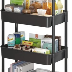 Sywhitta 4-Tier Plastic Rolling Utility Cart with Handle, Mu...