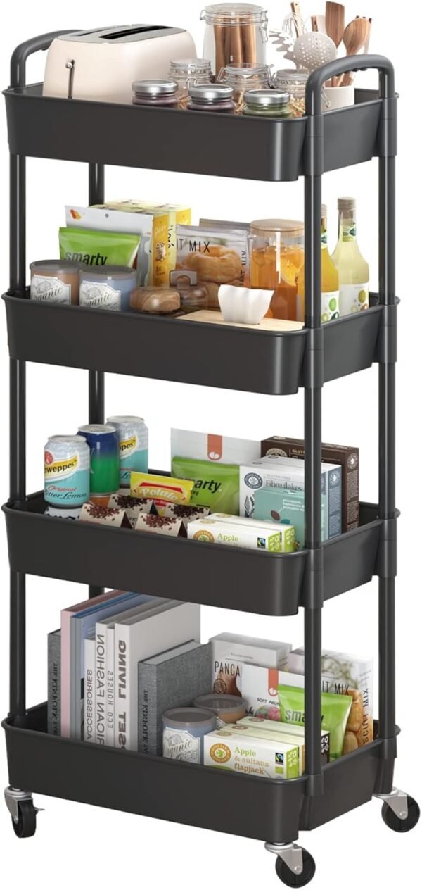 Sywhitta 4-Tier Plastic Rolling Utility Cart with Handle, Mu...