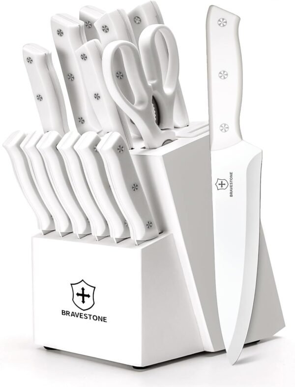 BRAVESTONE Knife Set, 15 Piece Kitchen Knife Set with Block ...