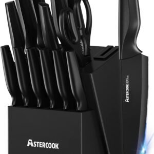 Astercook Knife Set, Kitchen Knife Set with Built-in Sharpen...