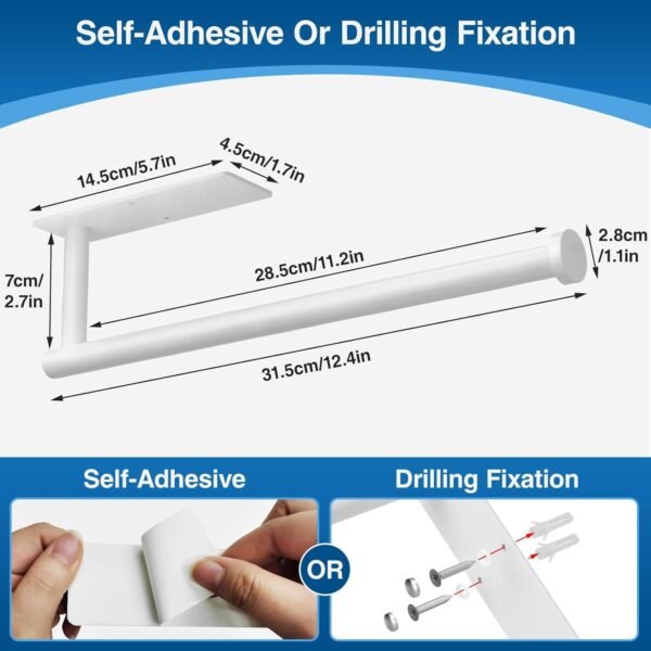 Paper Towel Holder - Self-Adhesive or Drilling, White, Wall ... - Image 5