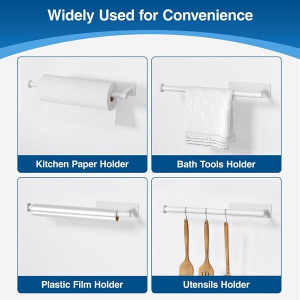 Paper Towel Holder - Self-Adhesive or Drilling, White, Wall ... - Image 4