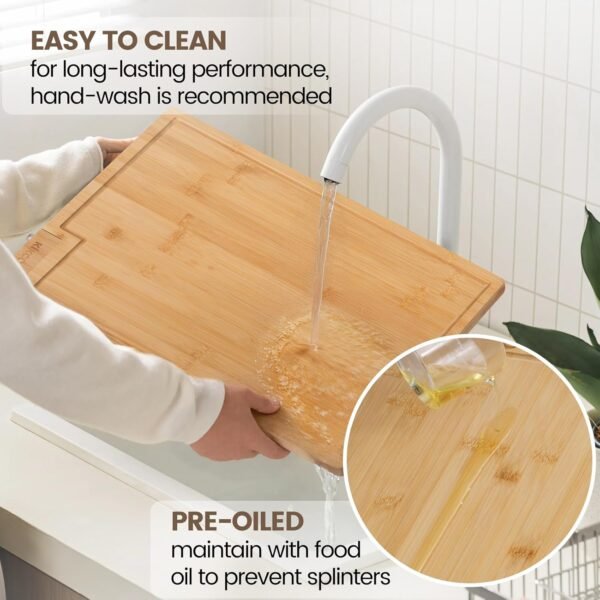 Kikcoin Bamboo Cutting Boards for Kitchen, Extra Large Wood ... - Image 6
