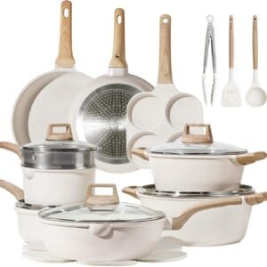 CAROTE 21Pcs Pots and Pans Set, Nonstick Cookware Sets, Whit...