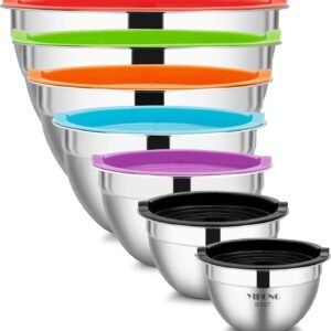 YIHONG 7 Piece Metal Mixing Bowls with Lids for Kitchen, Sta...