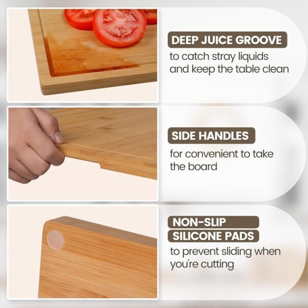 Kikcoin Bamboo Cutting Boards for Kitchen, Extra Large Wood ... - Image 4