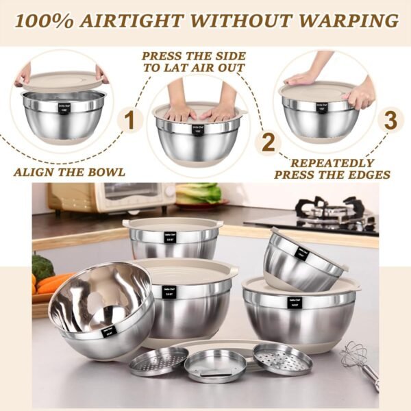 Umite Chef Mixing Bowls with Airtight Lids Set, 8PCS Stainle... - Image 7
