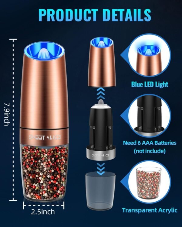Gravity Electric Pepper and Salt Grinder Set, Adjustable Coa... - Image 6