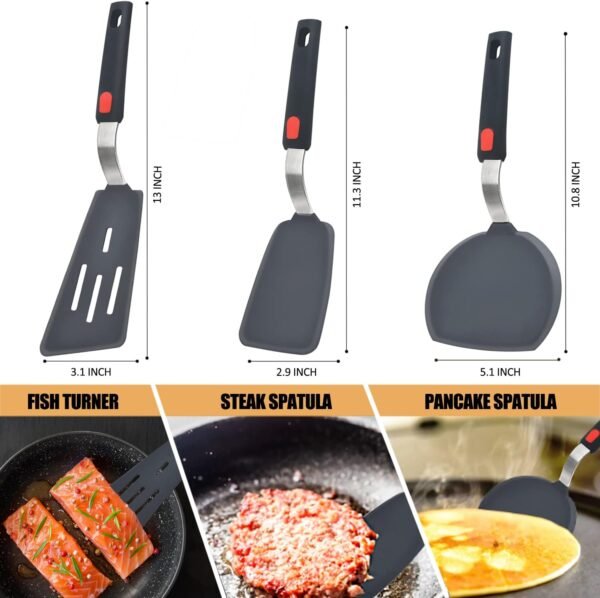 Silicone Spatula Turner Set of 3, Beijiyi 600°F Heat Resista... - Image 6