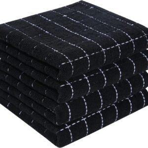 Homaxy 100% Cotton Terry Kitchen Towels(Black, 13 x 28 inche...