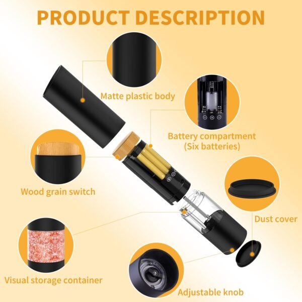 Electric Salt and Pepper Grinder Set - Adjustable Coarseness... - Image 3
