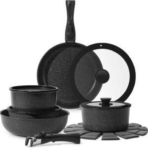 15Pcs Pots and Pans Set Non Stick, Cookware Sets with Detach...