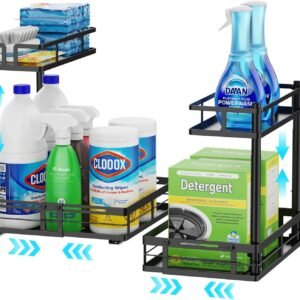 iSPECLE Under Kitchen Sink Organizer - 2 Pack Under Sink Pul...
