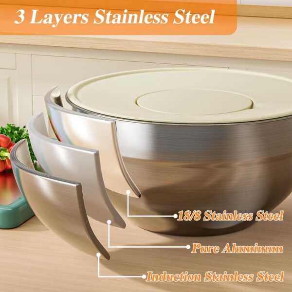 Mixing Bowls with Lids Set, 6 PCS Stainless Steel Mixing Bow... - Image 6