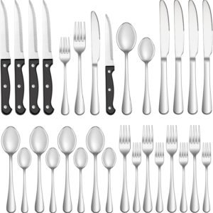 24 Pcs Silverware Set with Steak Knives Service for 4,Stainl...