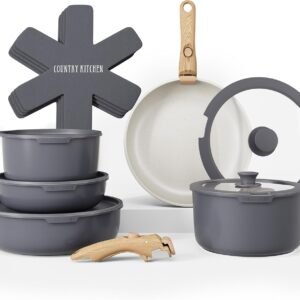 Country Kitchen Cookware Set with Removable Handle, Oven & R...