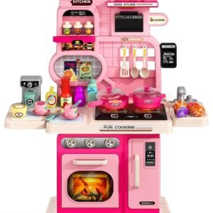 Kids Play Kitchen Set, Toddler Kitchen Playset with Light & ...