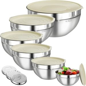 Mixing Bowls with Lids Set, 6 PCS Stainless Steel Mixing Bow...