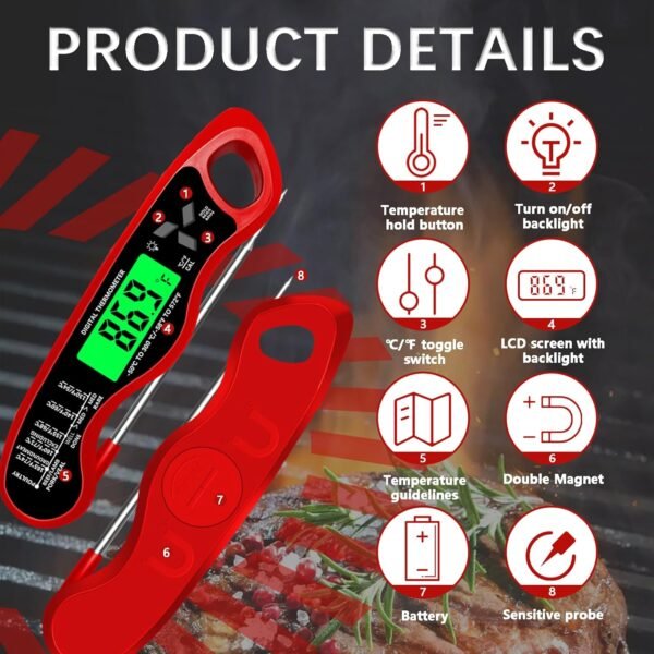 Cooking Thermometer,IP67 Waterproof Digital Meat Thermometer... - Image 3