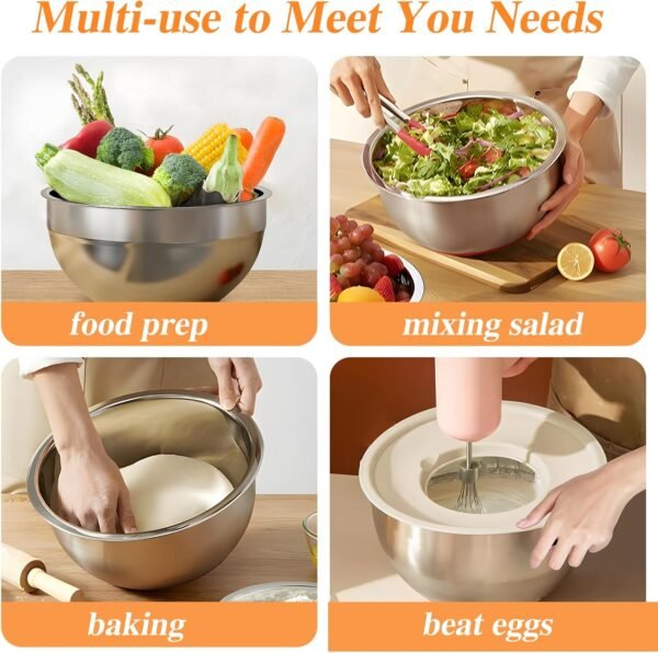 Mixing Bowls with Lids Set, 6 PCS Stainless Steel Mixing Bow... - Image 4