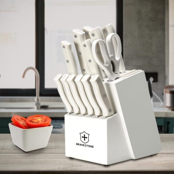 BRAVESTONE Knife Set, 15 Piece Kitchen Knife Set with Block ... - Image 7