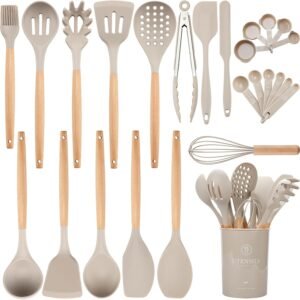 Silicone Cooking Utensils Set with Holder, BPA Free Kitchen ...