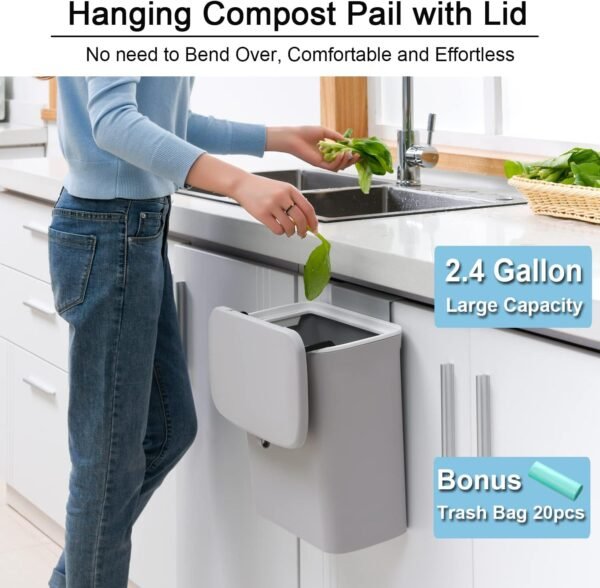 Tiyafuro 2.4 Gallon Kitchen Compost Bin for Counter Top or U... - Image 2