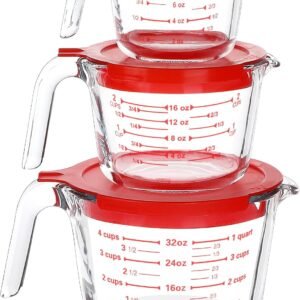 M MCIRCO 6 Pcs Glass Measuring Cups with Lids Set, 1-Cup, 2-...