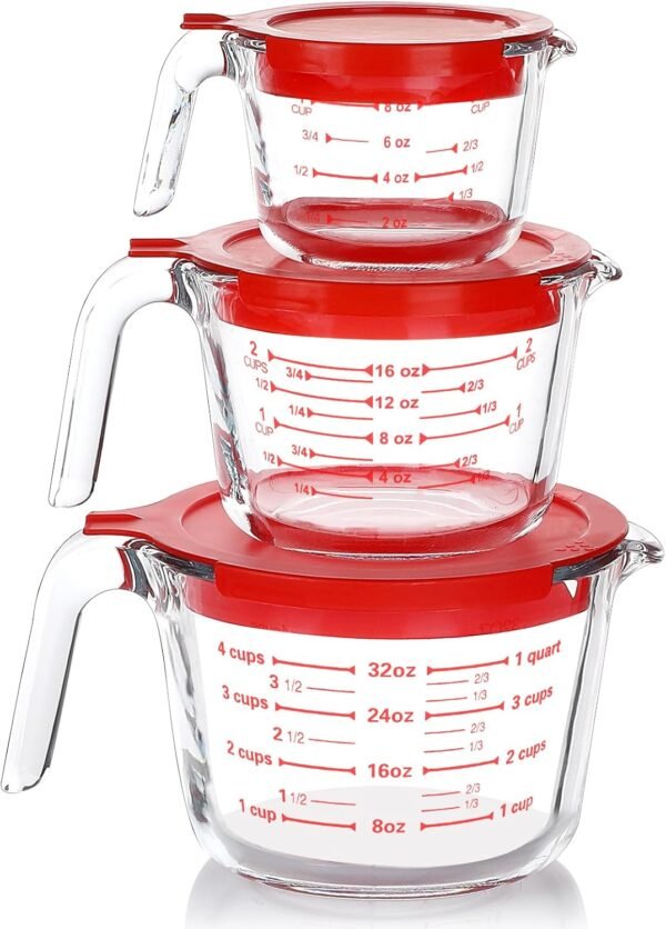 M MCIRCO 6 Pcs Glass Measuring Cups with Lids Set, 1-Cup, 2-...