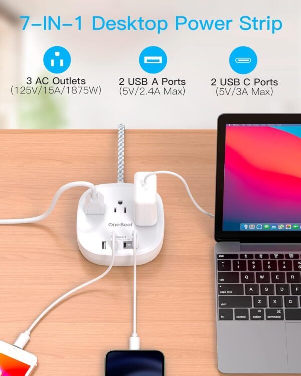 Flat Plug Power Strip, 5ft Ultra Flat Extension Cord - 3 Out... - Image 4