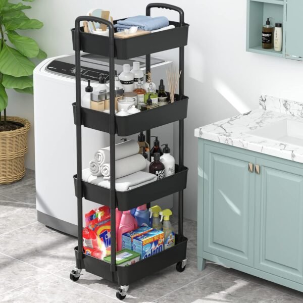 Sywhitta 4-Tier Plastic Rolling Utility Cart with Handle, Mu... - Image 6