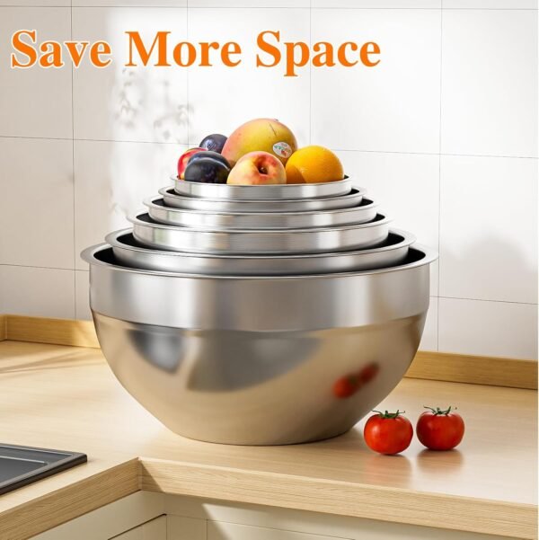 Mixing Bowls with Lids Set, 6 PCS Stainless Steel Mixing Bow... - Image 7