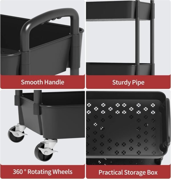 Sywhitta 4-Tier Plastic Rolling Utility Cart with Handle, Mu... - Image 5
