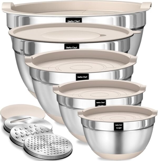 Umite Chef Mixing Bowls with Airtight Lids Set, 8PCS Stainle...