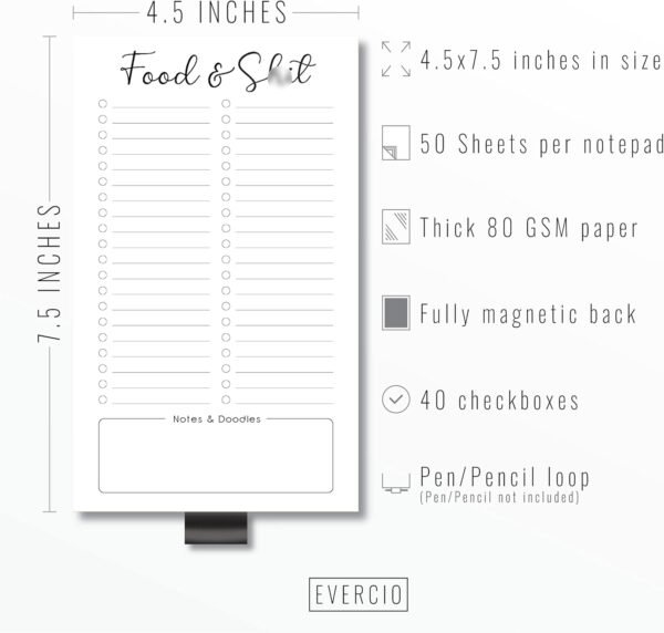 Evercio Food & Sh*t Grocery List Magnetic Notepad for Refrig... - Image 3