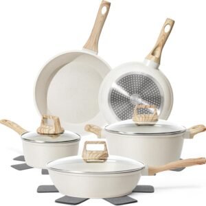 12 Pcs Pots and Pans Set Non Stick, Cookware Sets White Gran...