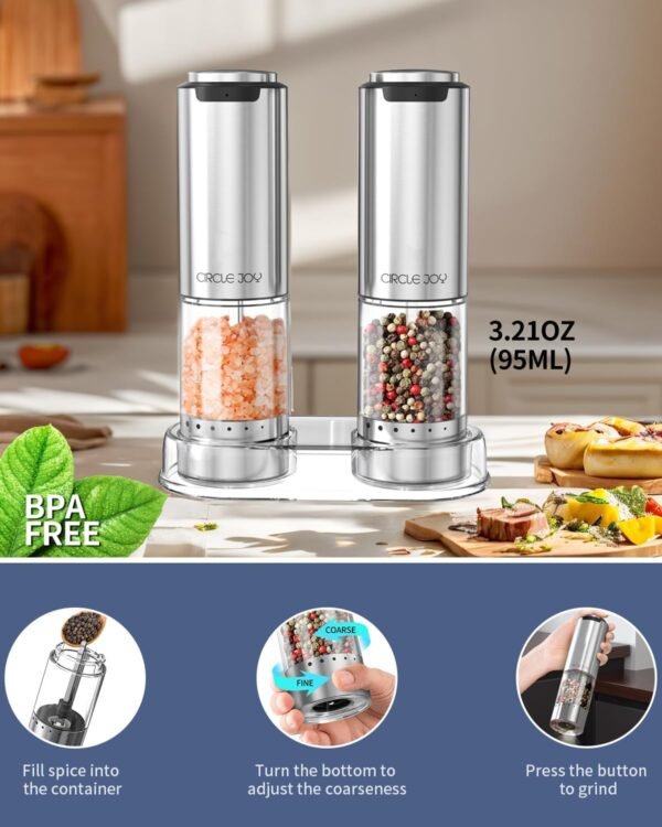 CIRCLE JOY Rechargeable Electric Salt and Pepper Grinder Set... - Image 4